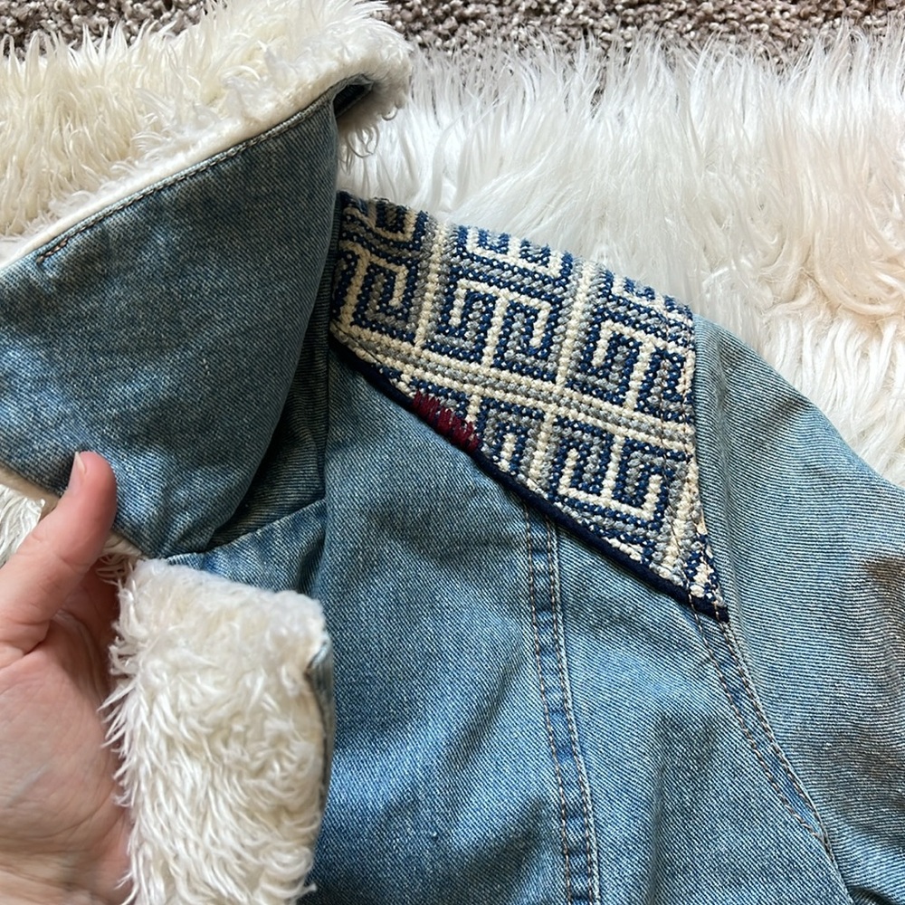 Free People Light Blue Denim & Sherpa Lined Long Boho Jacket - Picture 5 of 12